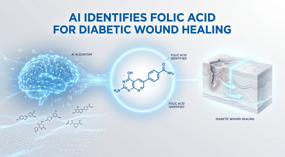 AI-Guided Drug Search Identifies Folic Acid for Diabetic Wound Healing
